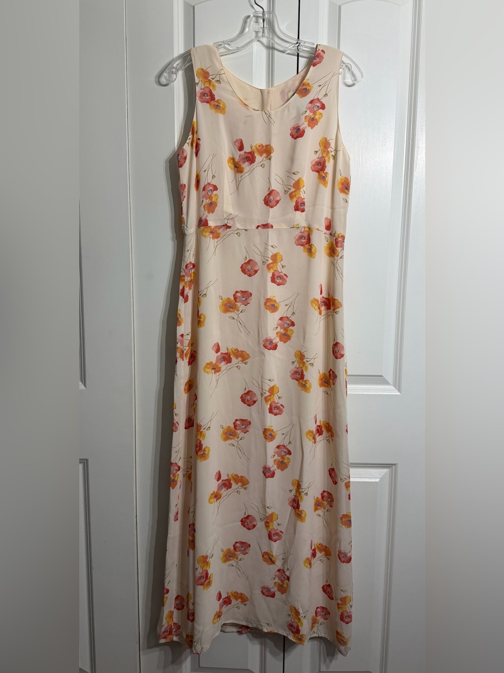 Y2K Eddie Bauer Vintage Lightweight Floral Peach Print Maxi Dress, Size 8 Tall